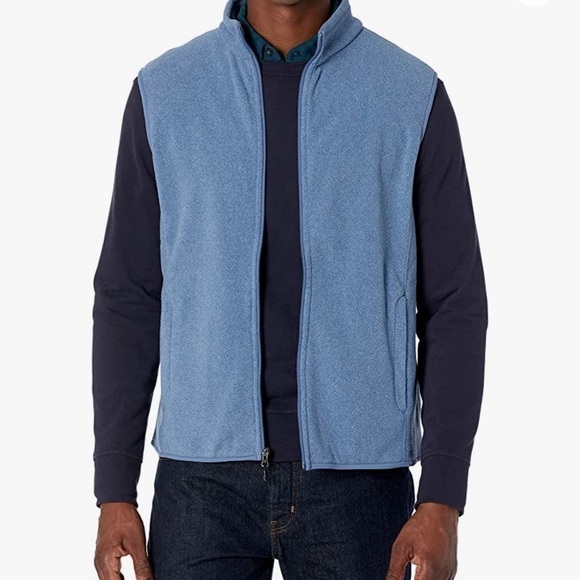 Amazon Essentials Fleece Vest Blue XL Full Zip Sleeveless High Collar Pockets - Picture 1 of 7
